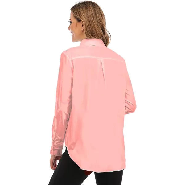 OSTOO Womens Long Sleeve Button Up Dress Shirts Blouses Oversized Tunic ShirtsPink B