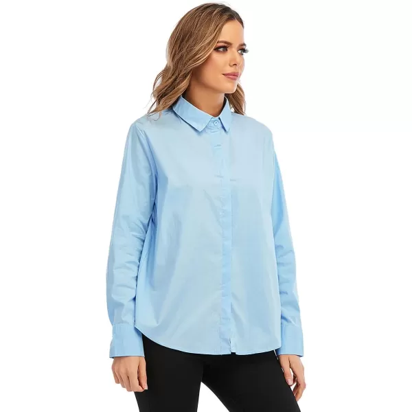 OSTOO Womens Long Sleeve Button Up Dress Shirts Blouses Oversized Tunic ShirtsSky Blue