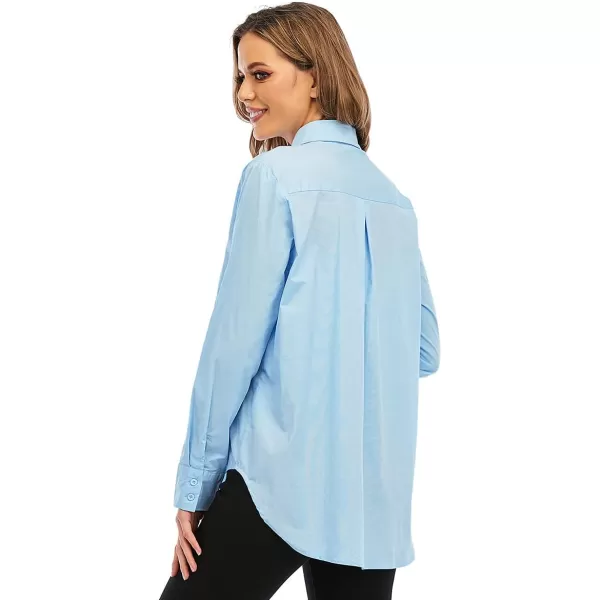 OSTOO Womens Long Sleeve Button Up Dress Shirts Blouses Oversized Tunic ShirtsSky Blue