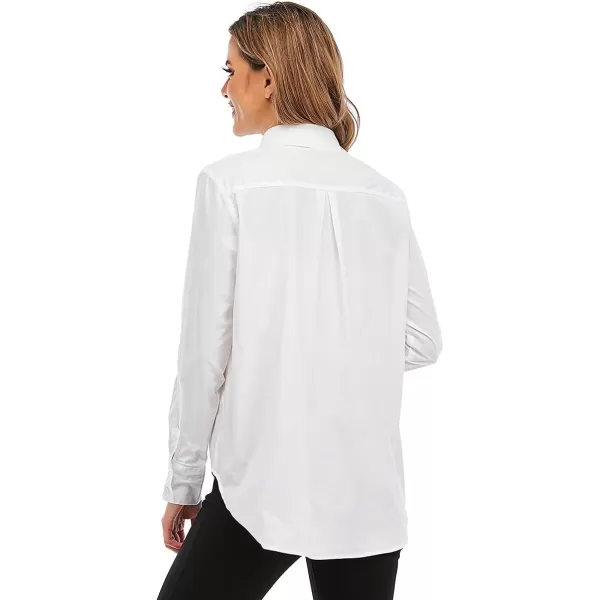 OSTOO Womens Long Sleeve Button Up Dress Shirts Blouses Oversized Tunic ShirtsWhite