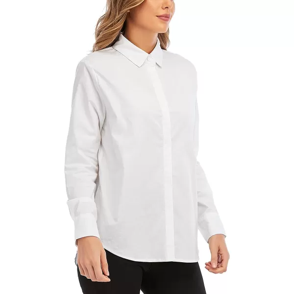 OSTOO Womens Long Sleeve Button Up Dress Shirts Blouses Oversized Tunic ShirtsWhite