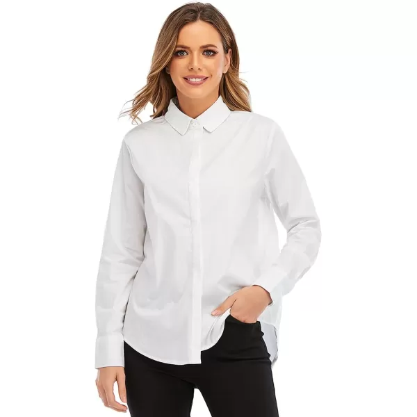 OSTOO Womens Long Sleeve Button Up Dress Shirts Blouses Oversized Tunic ShirtsWhite