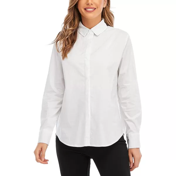 OSTOO Womens Long Sleeve Button Up Dress Shirts Blouses Oversized Tunic ShirtsWhite