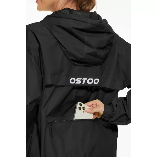 OSTOO Womens Running Cycling Lightweight Rain Jacket Waterproof with Hood Hiking Wind Breakers PulloverBlack