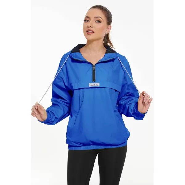 OSTOO Womens Running Cycling Lightweight Rain Jacket Waterproof with Hood Hiking Wind Breakers PulloverBlue