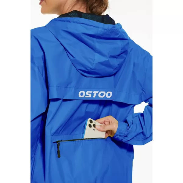 OSTOO Womens Running Cycling Lightweight Rain Jacket Waterproof with Hood Hiking Wind Breakers PulloverBlue