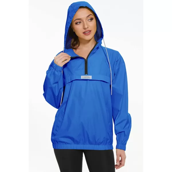 OSTOO Womens Running Cycling Lightweight Rain Jacket Waterproof with Hood Hiking Wind Breakers PulloverBlue