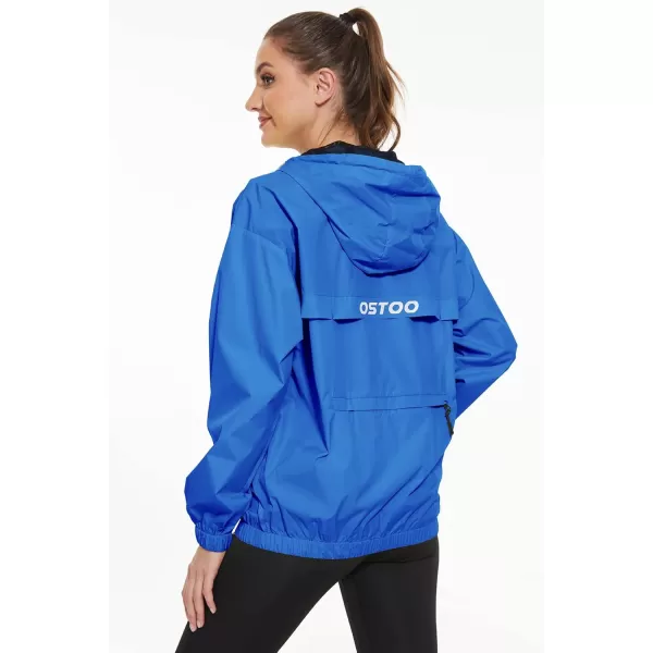 OSTOO Womens Running Cycling Lightweight Rain Jacket Waterproof with Hood Hiking Wind Breakers PulloverBlue