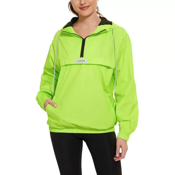 OSTOO Womens Running Cycling Lightweight Rain Jacket Waterproof with Hood Hiking Wind Breakers PulloverFluorescent Yellow