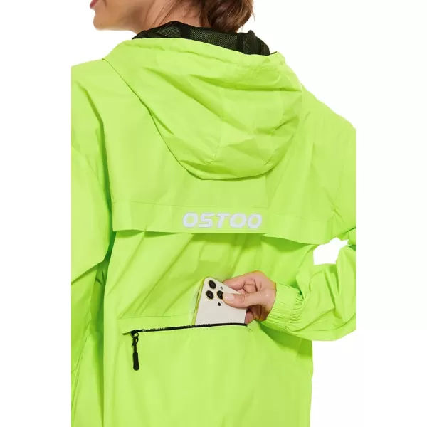 OSTOO Womens Running Cycling Lightweight Rain Jacket Waterproof with Hood Hiking Wind Breakers PulloverFluorescent Yellow