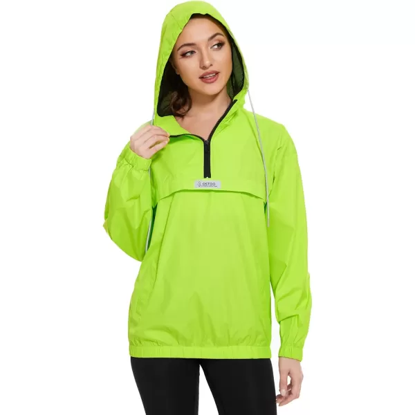 OSTOO Womens Running Cycling Lightweight Rain Jacket Waterproof with Hood Hiking Wind Breakers PulloverFluorescent Yellow