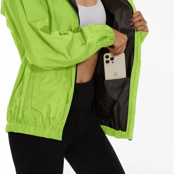 OSTOO Womens Running Cycling Lightweight Rain Jacket Waterproof with Hood Hiking Wind Breakers PulloverLuorescent Green