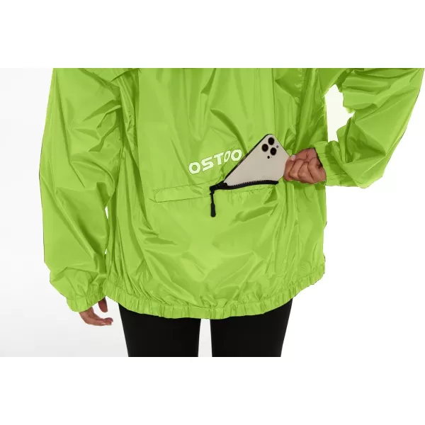 OSTOO Womens Running Cycling Lightweight Rain Jacket Waterproof with Hood Hiking Wind Breakers PulloverLuorescent Green