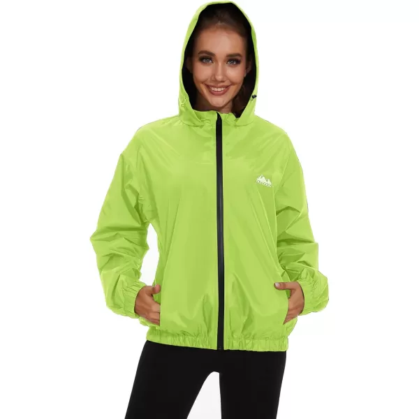 OSTOO Womens Running Cycling Lightweight Rain Jacket Waterproof with Hood Hiking Wind Breakers PulloverLuorescent Green