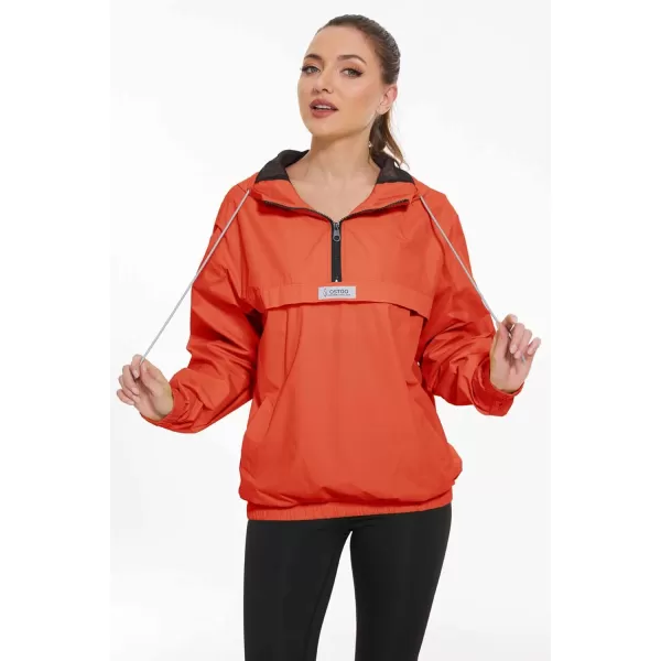 OSTOO Womens Running Cycling Lightweight Rain Jacket Waterproof with Hood Hiking Wind Breakers PulloverOrange