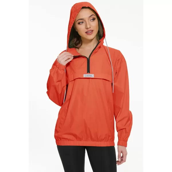 OSTOO Womens Running Cycling Lightweight Rain Jacket Waterproof with Hood Hiking Wind Breakers PulloverOrange