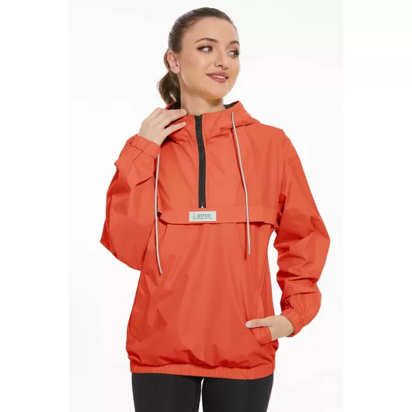 OSTOO Womens Running Cycling Lightweight Rain Jacket Waterproof with Hood Hiking Wind Breakers PulloverOrange