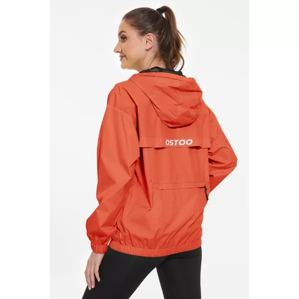 OSTOO Womens Running Cycling Lightweight Rain Jacket Waterproof with Hood Hiking Wind Breakers PulloverOrange