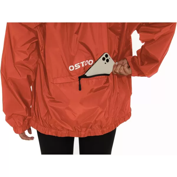 OSTOO Womens Running Cycling Lightweight Rain Jacket Waterproof with Hood Hiking Wind Breakers PulloverOrange a
