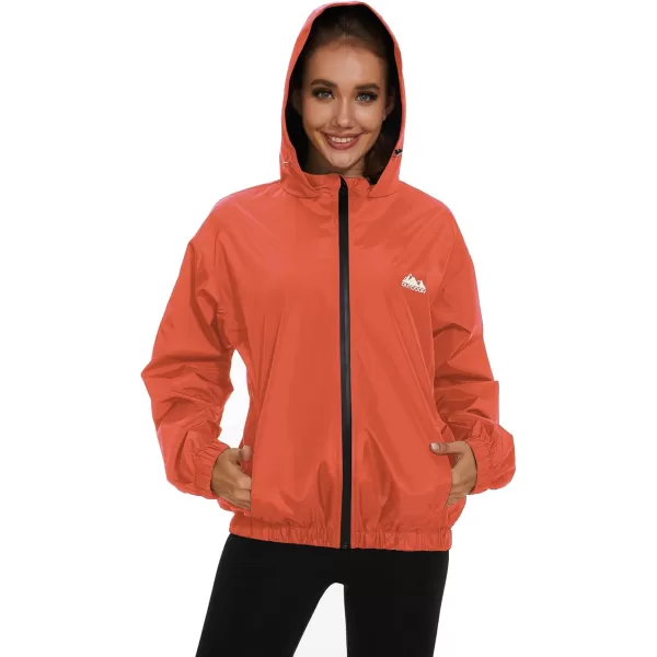 OSTOO Womens Running Cycling Lightweight Rain Jacket Waterproof with Hood Hiking Wind Breakers PulloverOrange a