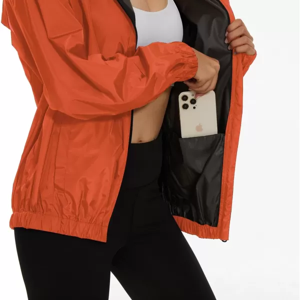 OSTOO Womens Running Cycling Lightweight Rain Jacket Waterproof with Hood Hiking Wind Breakers PulloverOrange a