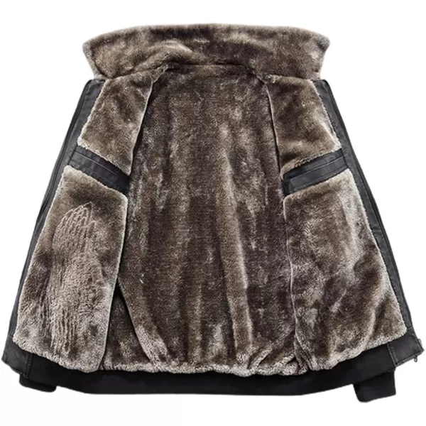 chouyatou Mens Casual Fur Collar Sherpa Lined Winter Faux Leather Bomber JacketBlack
