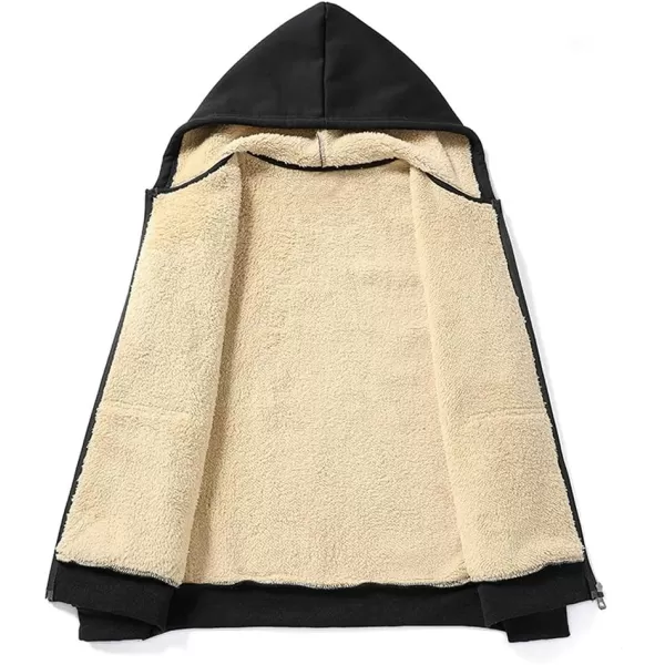 chouyatou Mens Fall Winter Warm Sherpa Lined Jersey Knit Hooded Sweatshirt JacketBlack