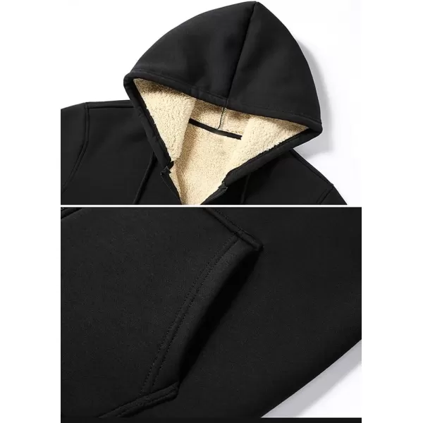 chouyatou Mens Fall Winter Warm Sherpa Lined Jersey Knit Hooded Sweatshirt JacketBlack