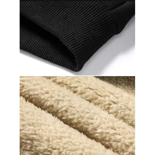 chouyatou Mens Fall Winter Warm Sherpa Lined Jersey Knit Hooded Sweatshirt JacketBlack
