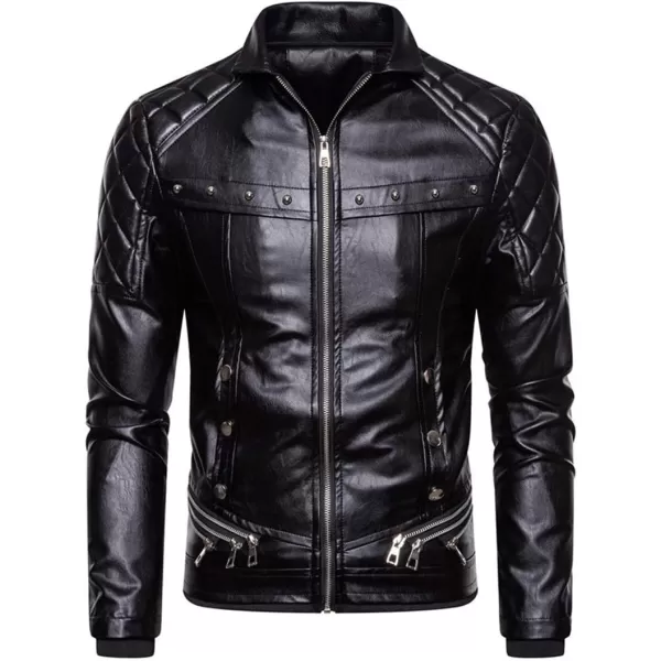 chouyatou Mens Removable Fur Collar Sherpa Lined Steampunk Faux Leather JacketBlack