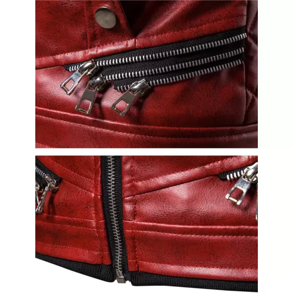 chouyatou Mens Removable Fur Collar Sherpa Lined Steampunk Faux Leather JacketRed
