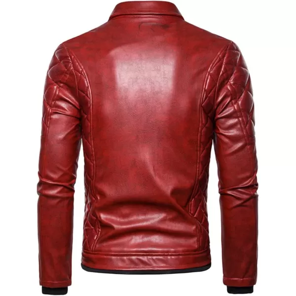 chouyatou Mens Removable Fur Collar Sherpa Lined Steampunk Faux Leather JacketRed