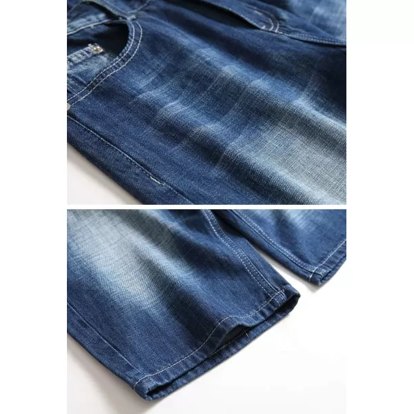 chouyatou Mens Summer Essential Straight Leg Casual Ripped Denim Jean ShortsDark Blue