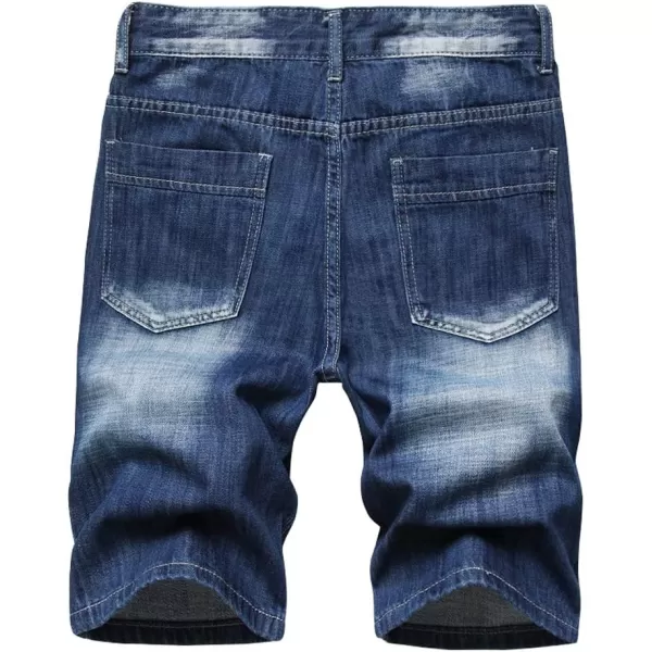chouyatou Mens Summer Essential Straight Leg Casual Ripped Denim Jean ShortsDark Blue