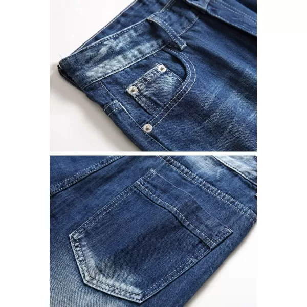 chouyatou Mens Summer Essential Straight Leg Casual Ripped Denim Jean ShortsDark Blue