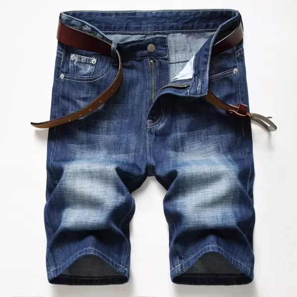 chouyatou Mens Summer Essential Straight Leg Casual Ripped Denim Jean ShortsDark Blue