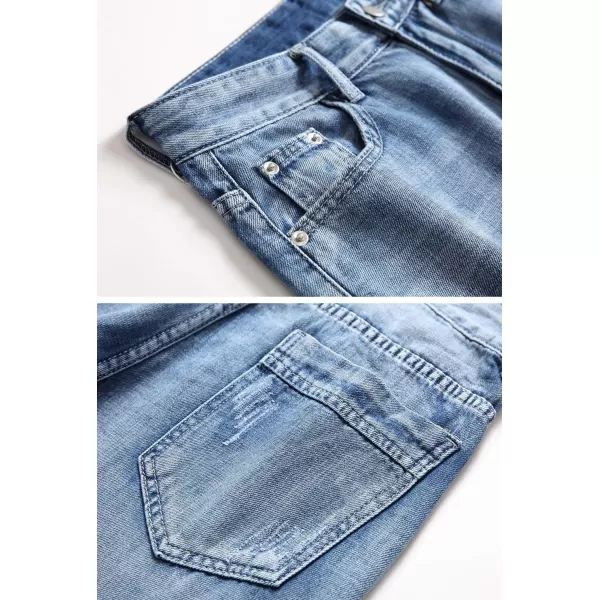 chouyatou Mens Summer Essential Straight Leg Casual Ripped Denim Jean ShortsLight Blue