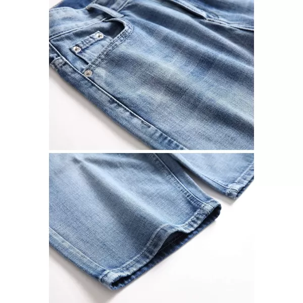 chouyatou Mens Summer Essential Straight Leg Casual Ripped Denim Jean ShortsLight Blue