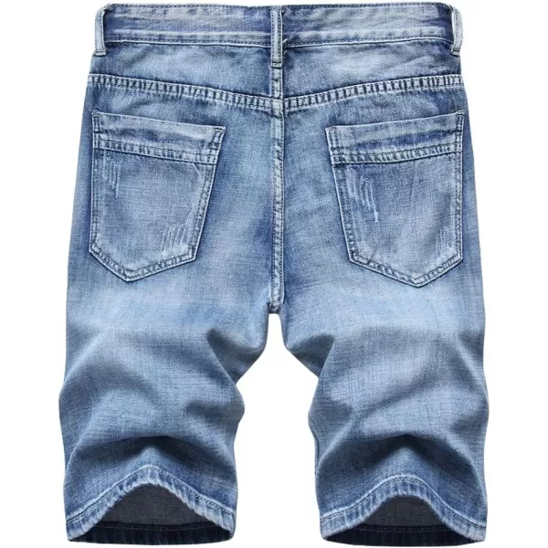 chouyatou Mens Summer Essential Straight Leg Casual Ripped Denim Jean ShortsLight Blue