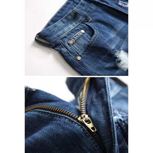chouyatou Mens Summer Essential Straight Leg Casual Ripped Denim Jean ShortsRip Blue