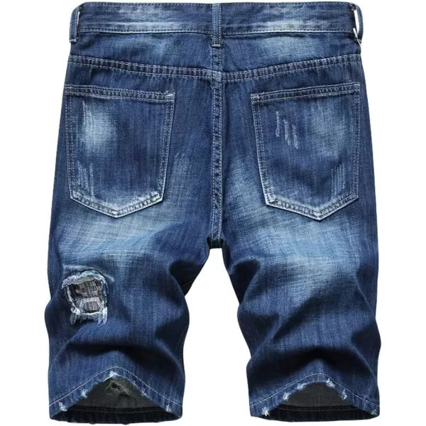 chouyatou Mens Summer Essential Straight Leg Casual Ripped Denim Jean ShortsRip Blue