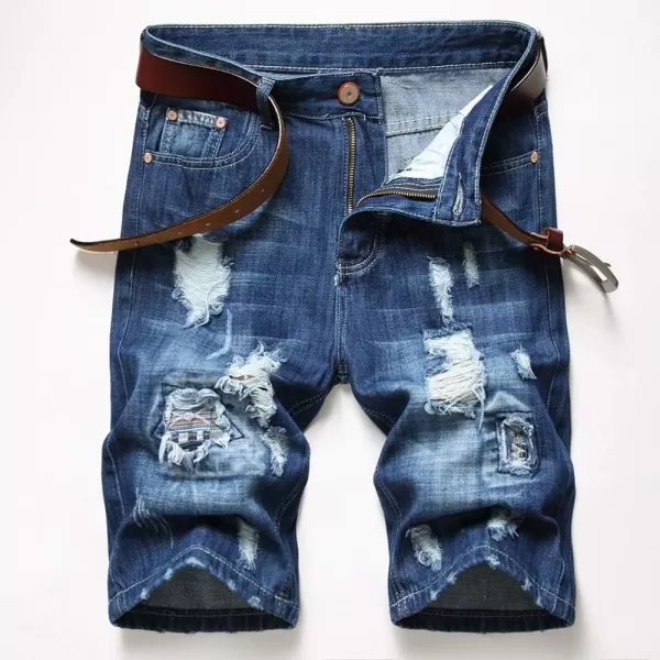 chouyatou Mens Summer Essential Straight Leg Casual Ripped Denim Jean ShortsRip Blue