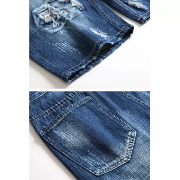 chouyatou Mens Summer Essential Straight Leg Casual Ripped Denim Jean ShortsRip Blue
