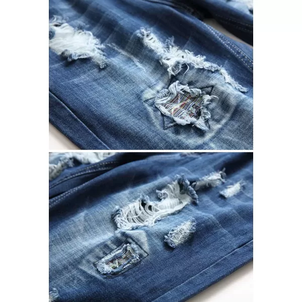 chouyatou Mens Summer Essential Straight Leg Casual Ripped Denim Jean ShortsRip Blue
