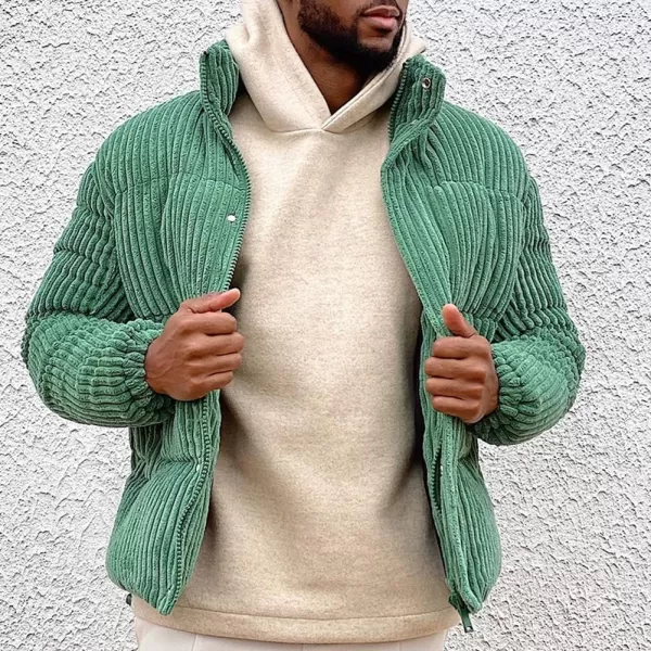 chouyatou Mens Winter Full Zip Quilted Puffer Jacket Fashion Corduroy Down JacketGreen
