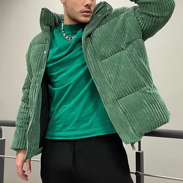 chouyatou Mens Winter Full Zip Quilted Puffer Jacket Fashion Corduroy Down JacketGreen