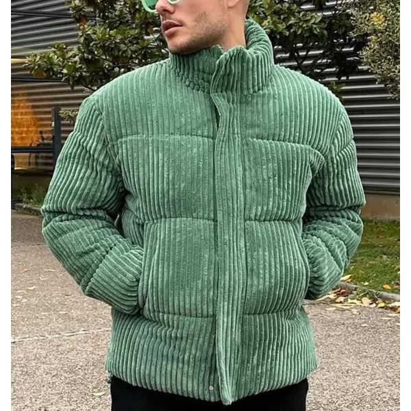 chouyatou Mens Winter Full Zip Quilted Puffer Jacket Fashion Corduroy Down JacketGreen