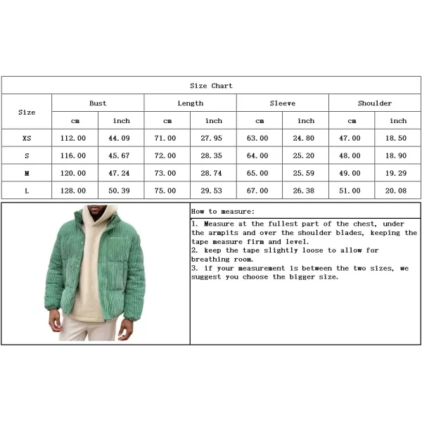 chouyatou Mens Winter Full Zip Quilted Puffer Jacket Fashion Corduroy Down JacketGreen
