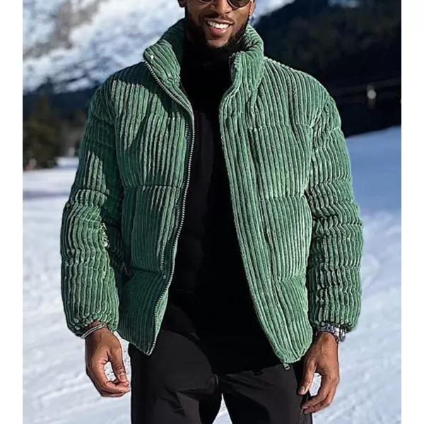 chouyatou Mens Winter Full Zip Quilted Puffer Jacket Fashion Corduroy Down JacketGreen