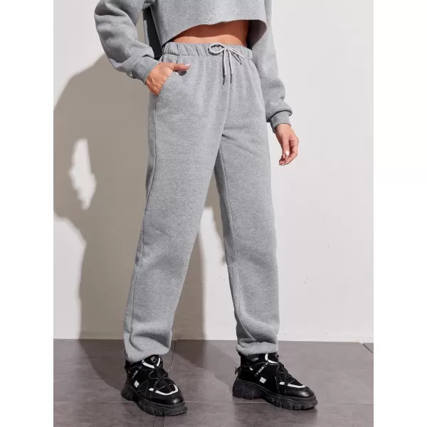 chouyatou Womens 2 Piece Outfits Drawstring Sweatsuits Crop Sweatshirt Hoodie High Waist Jogger Pants Sweatpants SetsGrey